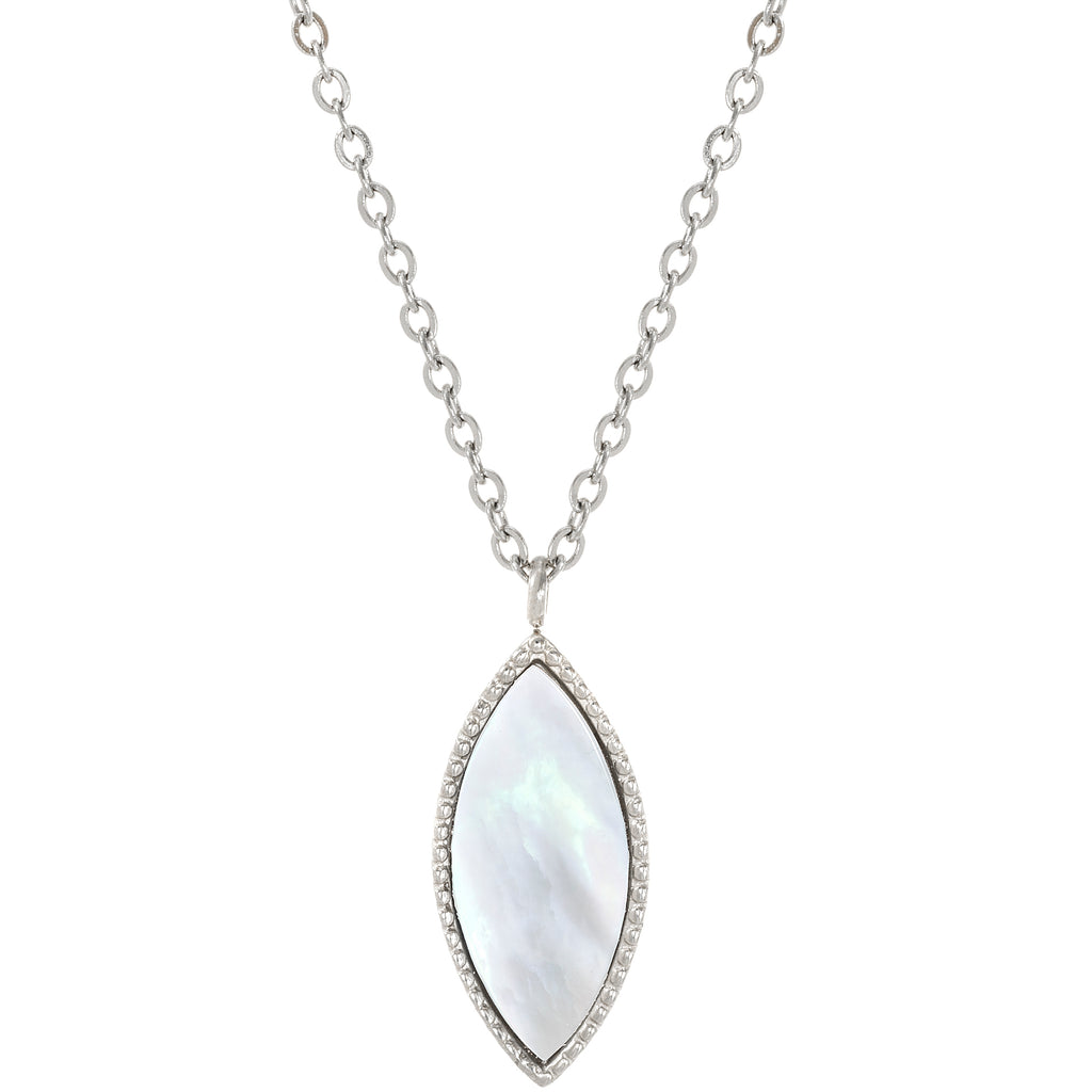 Stainless Steel Mother Of Pearl Marquise Necklace