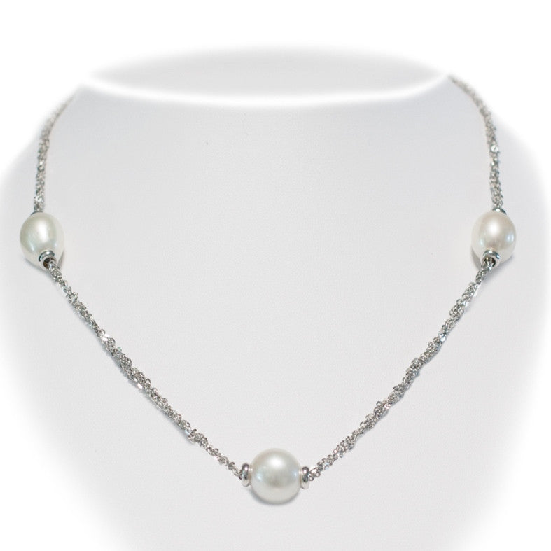 Silver Chain & Pearls Necklace