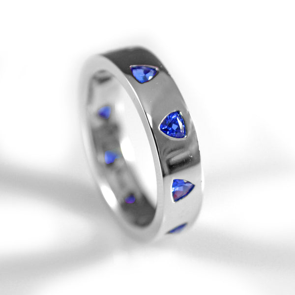 White Gold and Blue Trillion Sapphire Ring