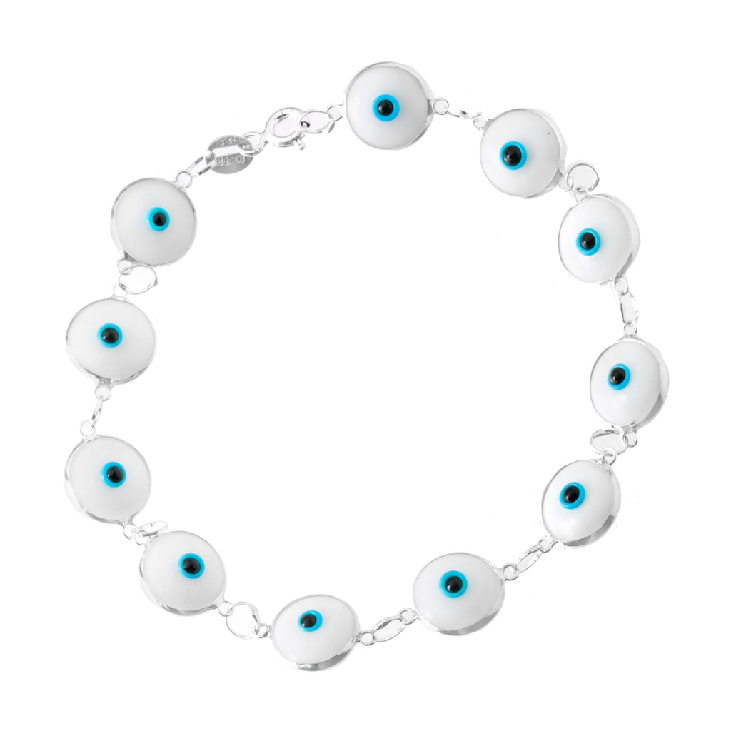 Sterling Silver White Evil Eye Bracelet