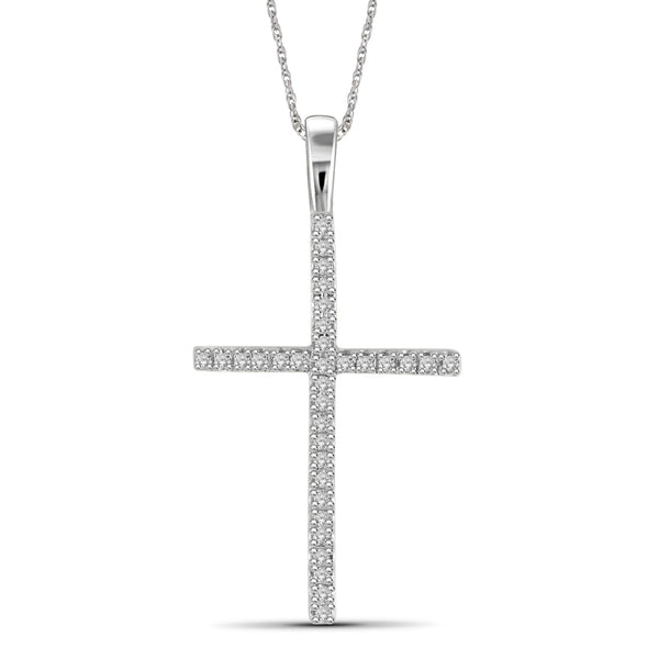 1/7 Carat T.W. Genuine White Diamond Cross Pendant in 14K White Gold