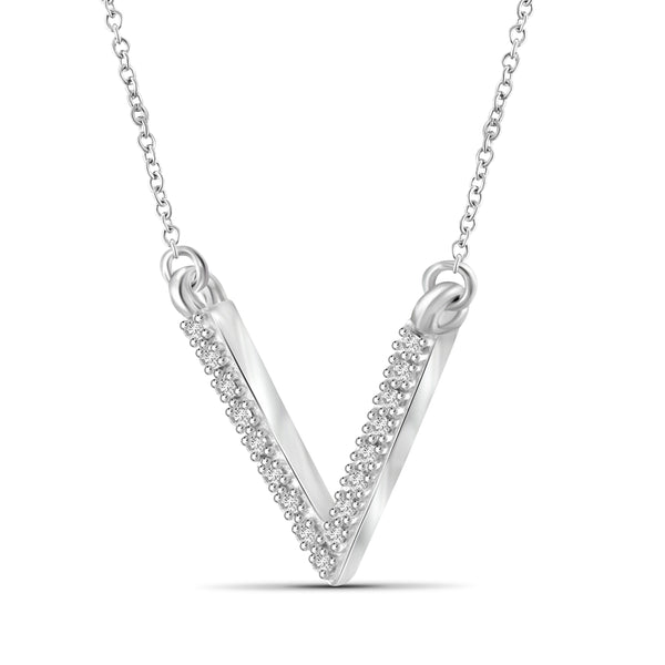 1/10 Carat T.W. Genuine White Diamond V Necklace in 14K White Gold