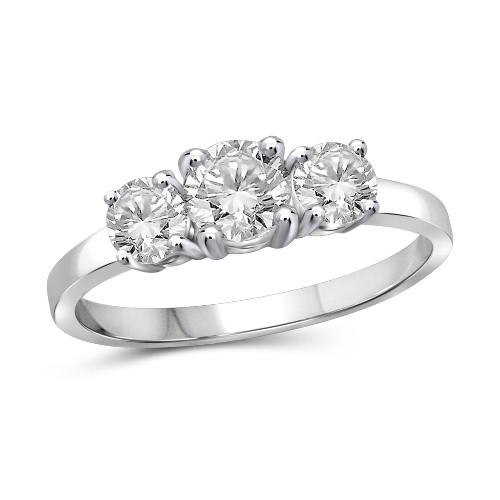 1.00 Carat T.W. Genuine White Diamond 14K White Gold 3-stone Ring
