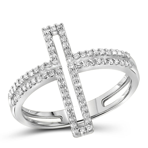 1/4 Carat T.W. Genuine White Diamond Cross Ring in 14K White Gold