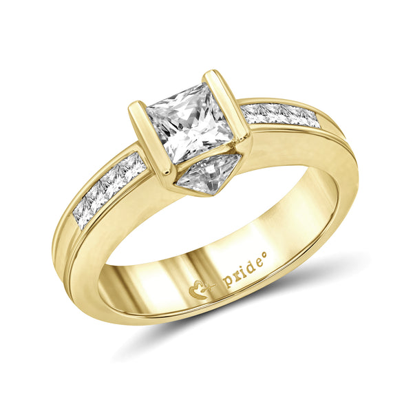 14 Karat Yellow Gold Princess and Trillion Engagement Ring