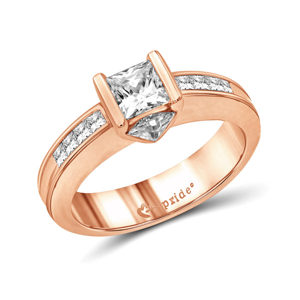 14 Karat Rose Gold Princess and Trillion Engagement Ring
