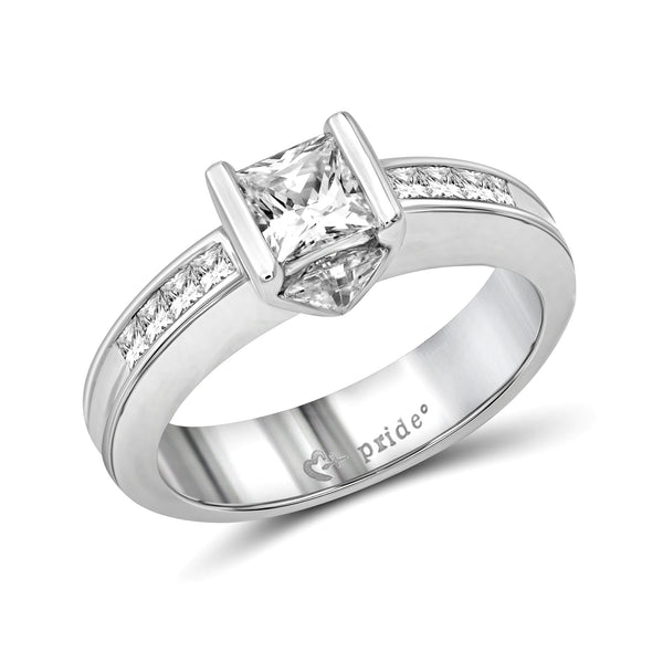 14 Karat White Gold Princess and Trillion Engagement Ring