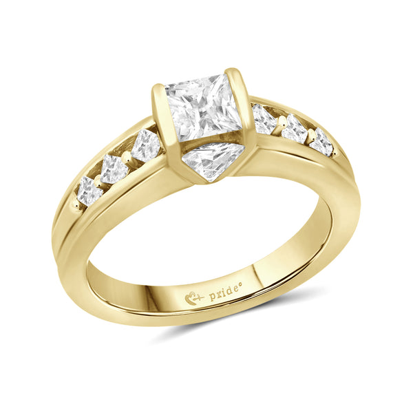 1.00 CTW 14Karat Yellow Gold Princess and Trillion Engagement Ring