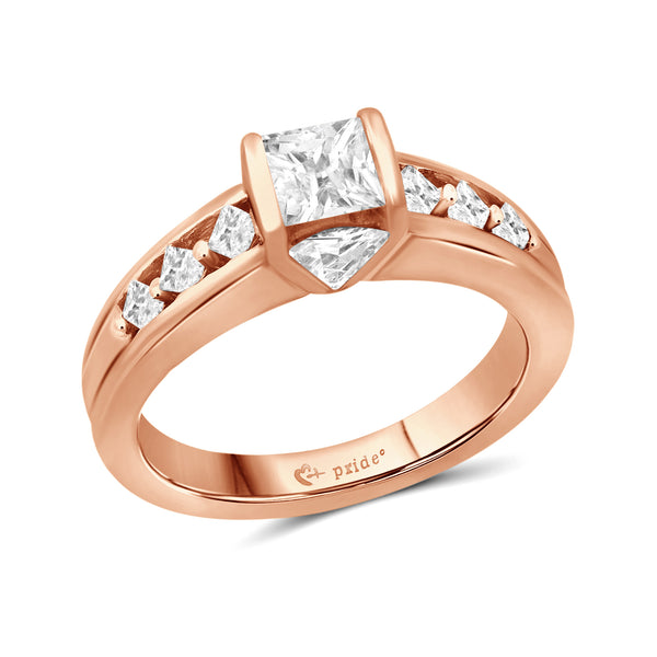 1.00 CTW 14Karat Rose Gold Princess and Trillion Engagement Ring