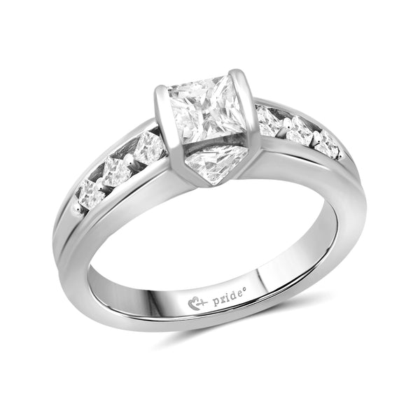 1.00 CTW 14Karat White Gold Princess and Trillion Engagement Ring