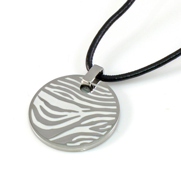 Circular Stainless Steel Pendant With Zebra Pattern
