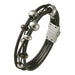 Multi-Strand Black Leather Bracelet with Stainless Steel BeadsBR206