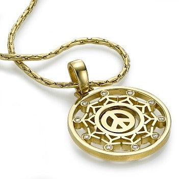 Gold Moveable Peace Pendant with People Charms