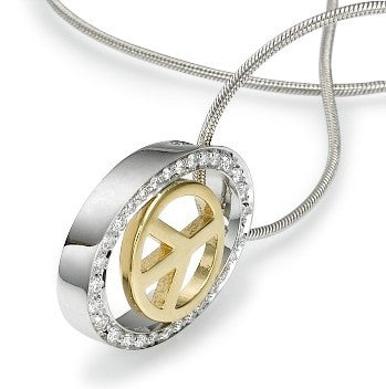 White and Yellow Gold Oval Peace Necklace