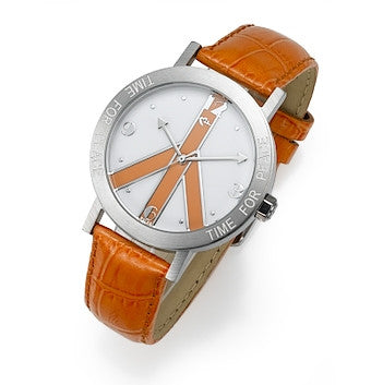 Orange Peace Sign and Orange Leather Strap watch