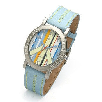 Striped Face and Blue Strap watch